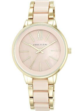 Anne Klein Women's Blush Pink And Gold Analog Quartz Resin Bracelet Luxury Watch